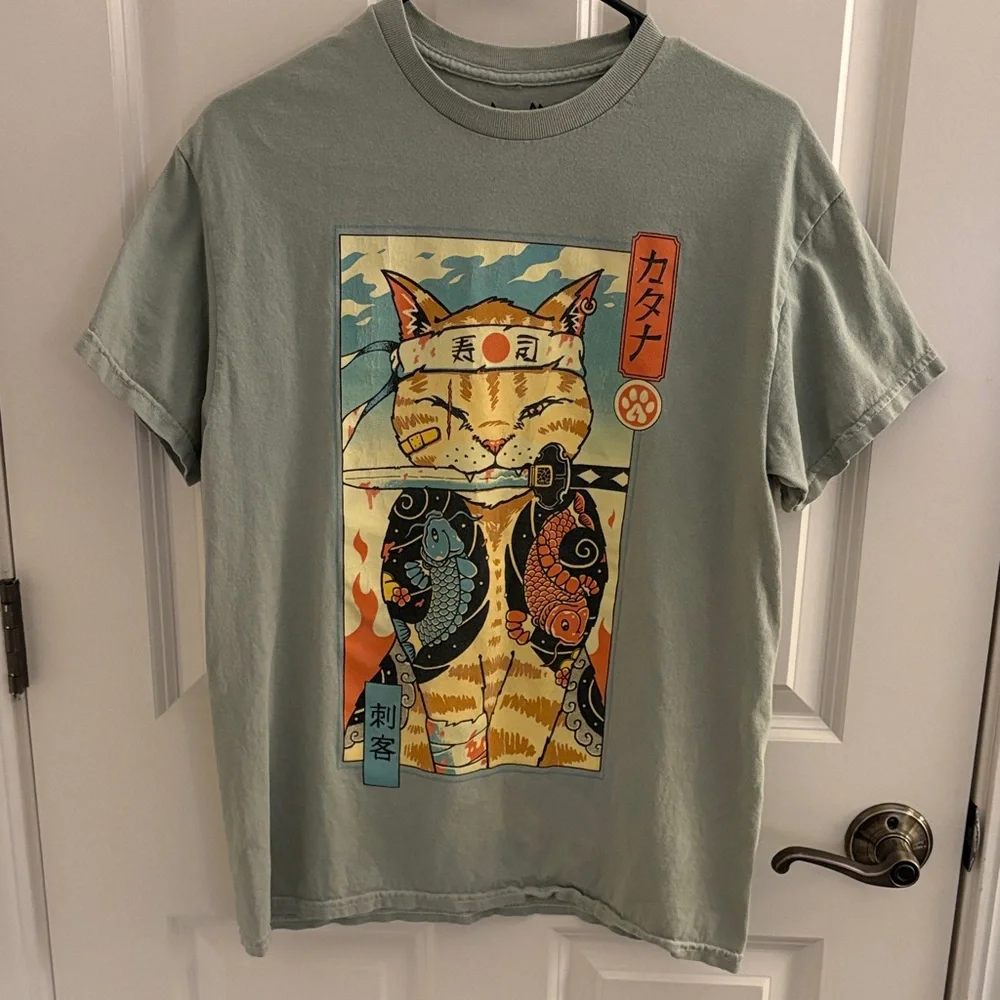 Threadless Sage Green Cat Graphic Tee